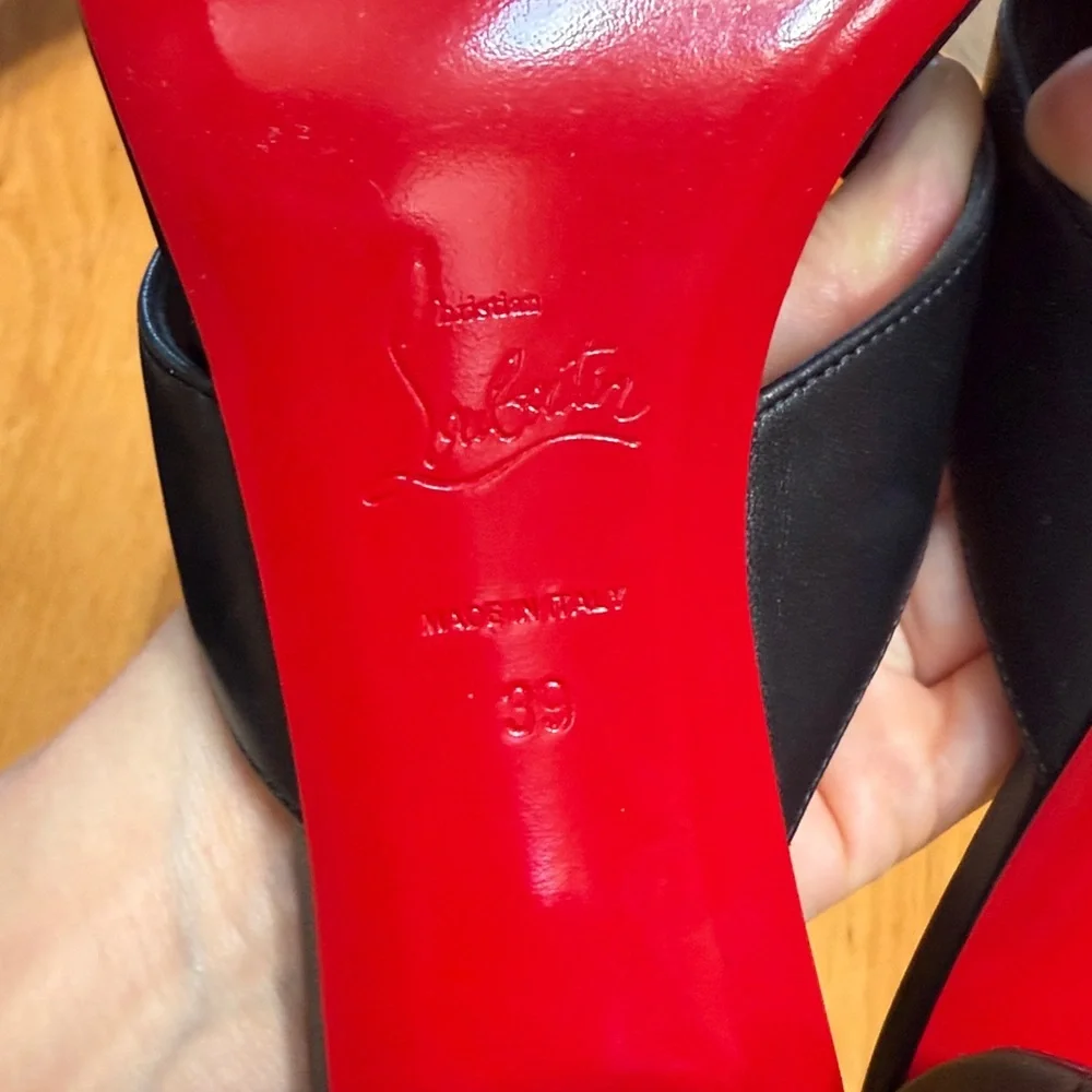 Christian Louboutin Black Leather Thong Mule Heels Red Sole 39 - Picture 7 of 7